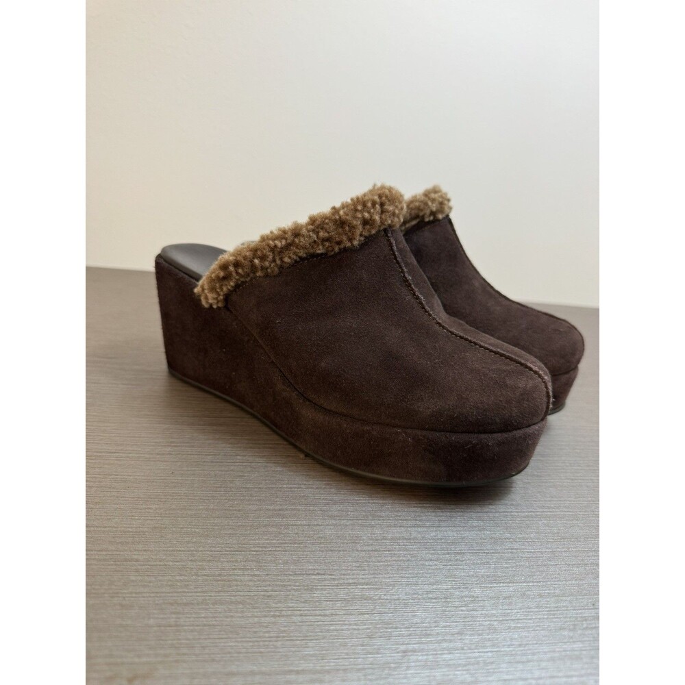 Cordani Darma Clog Brown Suede Genuine Shearling Boho Western Mules Sz7US/37.5EU